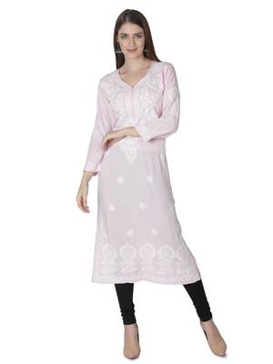 Hand Embroidered Pink Cotton Lucknowi Chikankari Kurti 1