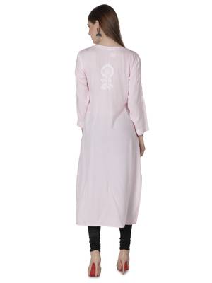Hand Embroidered Pink Cotton Lucknowi Chikankari Kurti 2