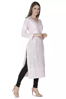 Hand Embroidered Pink Cotton Lucknowi Chikankari Kurti