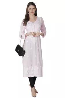 Hand Embroidered Pink Cotton Lucknowi Chikankari Kurti