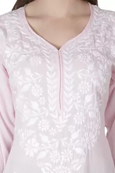 Hand Embroidered Pink Cotton Lucknowi Chikankari Kurti