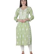 Hand Embroidered Green Cotton Lucknowi Chikankari Kurti