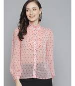 Pink With Fuchsia Polka Dot Pleated Collar Shirt