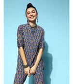 Navy Booti Floral High Low Shirt