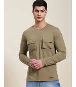 Khaki Double Pocket Full Sleeve Regular T-Shirt