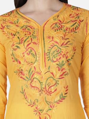 Hand Embroidered Yellow Cotton Lucknowi Chikankari Kurti 6