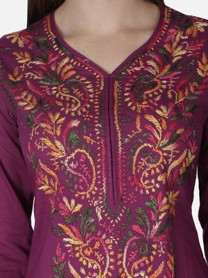 Seva Chikan Hand Embroidered Purple Cotton Lucknowi Chikankari Kurti 6