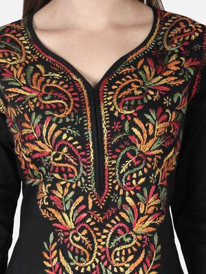 Hand Embroidered Black Cotton Lucknowi Chikankari Kurti 6