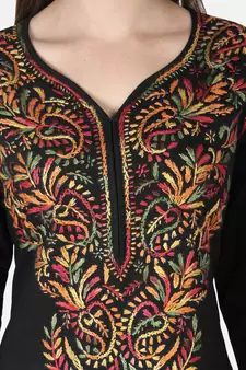 Hand Embroidered Black Cotton Lucknowi Chikankari Kurti