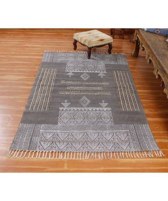4x7 Ft Hand Block Printed Rug Handmade Cotton Dhurrie Area Kitchen Carpet Flatwoven Throw Rug 1