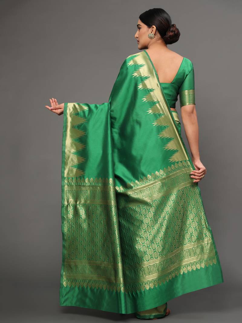 Glemora Green Beautiful Ethnic Wear Silk Blend Banarasi Traditional Saree