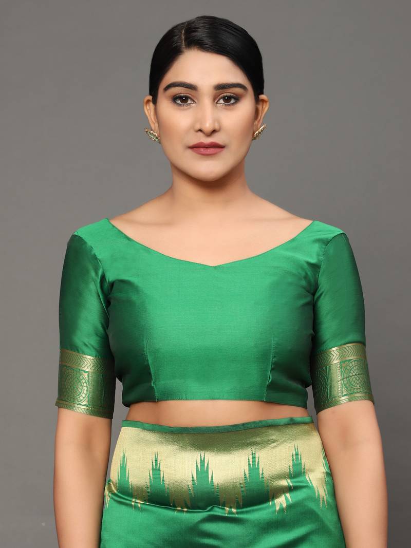 Glemora Green Beautiful Ethnic Wear Silk Blend Banarasi Traditional Saree