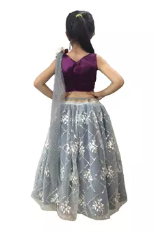 Aglare embroidered Beautiful lehenda choli with attached dupatta. purple