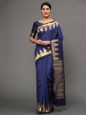 Glemora NevyBlue Beautiful Ethnic Wear Silk Blend Banarasi Traditional Saree 1