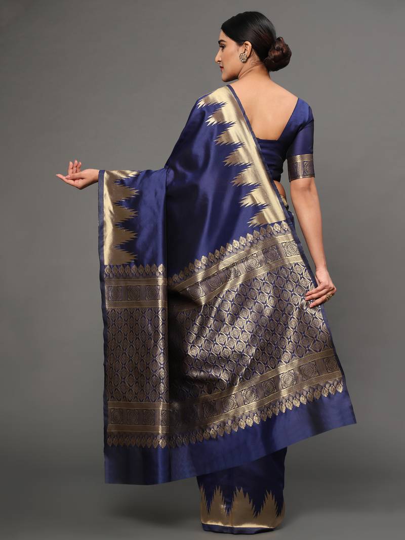 Glemora NevyBlue Beautiful Ethnic Wear Silk Blend Banarasi Traditional Saree