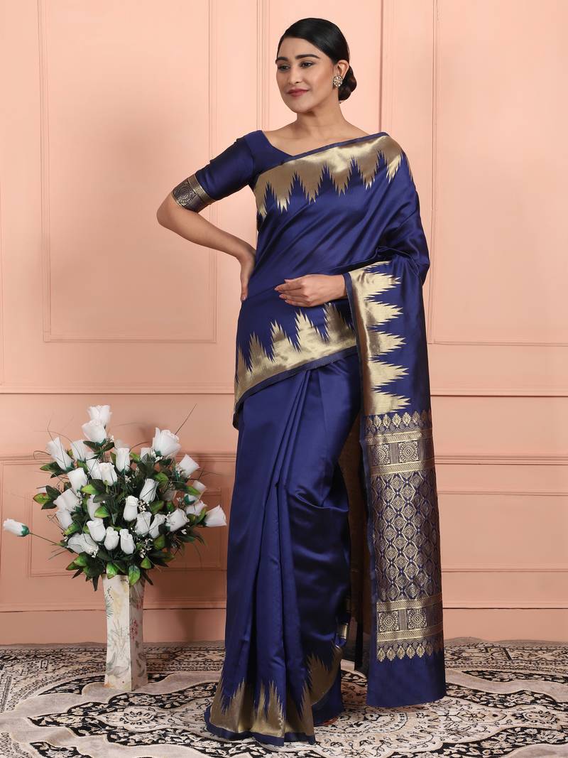 Glemora NevyBlue Beautiful Ethnic Wear Silk Blend Banarasi Traditional Saree