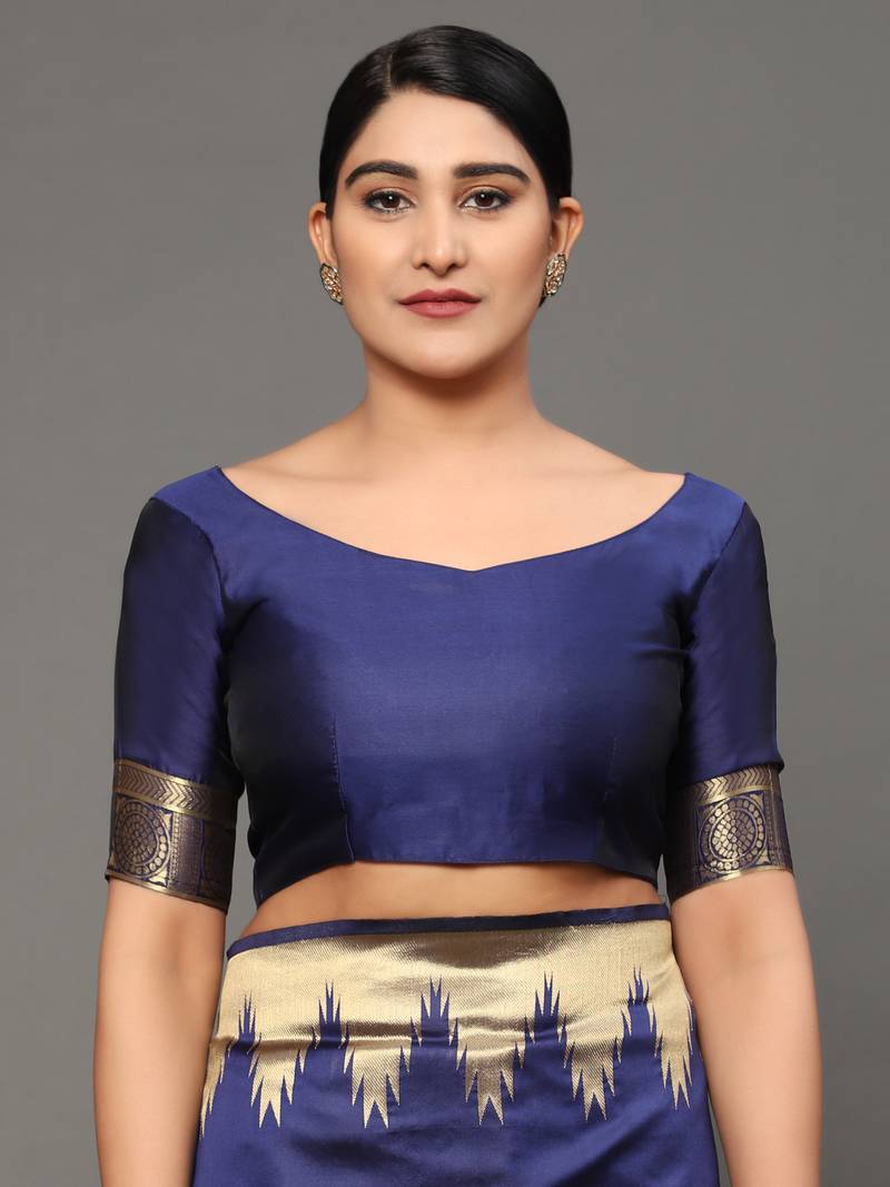 Glemora NevyBlue Beautiful Ethnic Wear Silk Blend Banarasi Traditional Saree