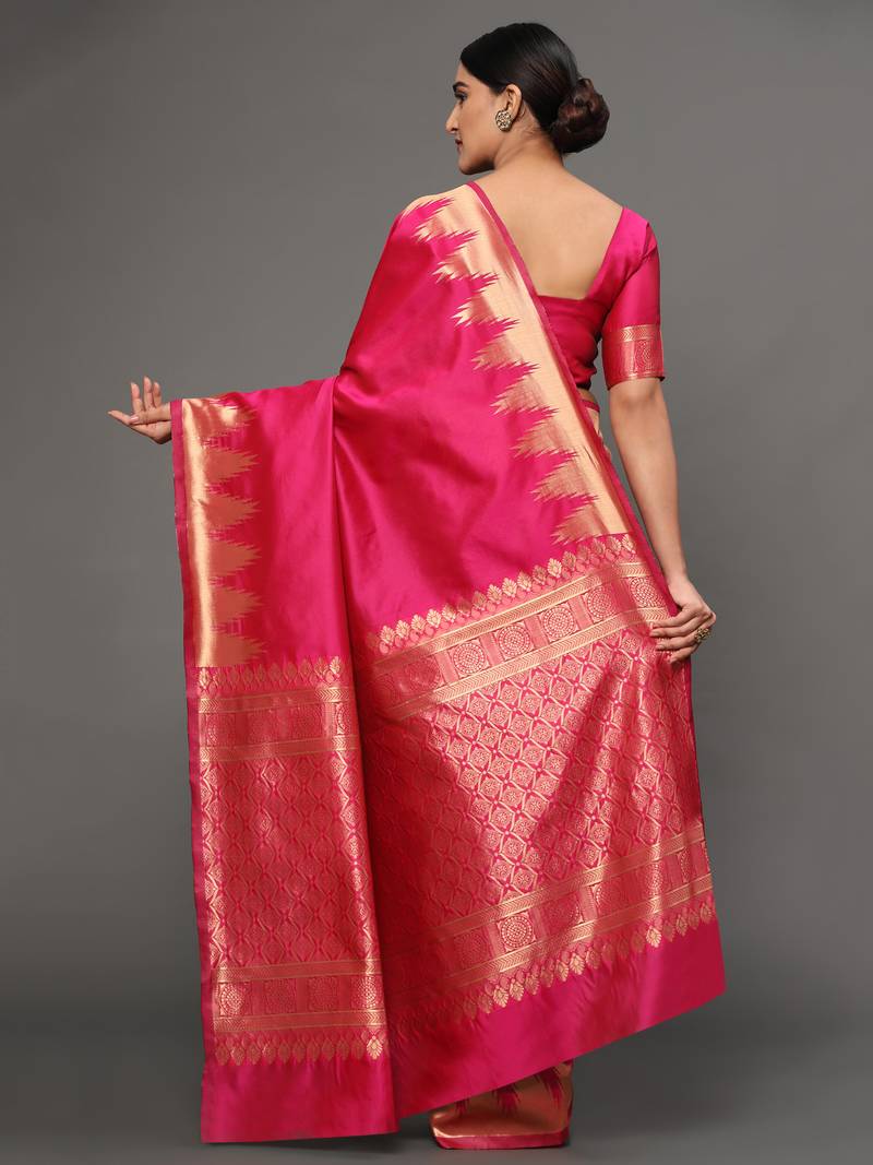 Glemora Pink Beautiful Ethnic Wear Silk Blend Banarasi Traditional Saree