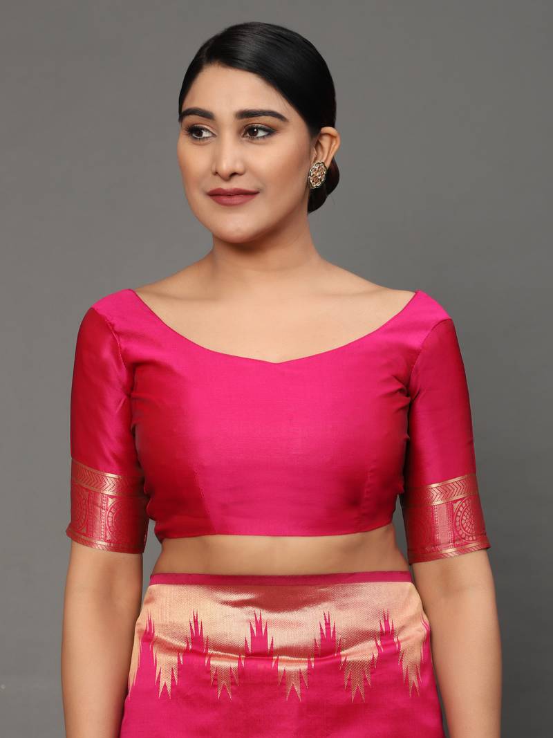 Glemora Pink Beautiful Ethnic Wear Silk Blend Banarasi Traditional Saree