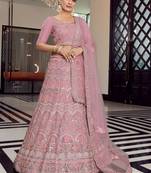 Good-Looking Pink Colored Mirror Zari Zarkan And Thread Embroidered Organza Semi Stitched Lehenga