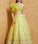  Yellow Thread Embroidered With Mirror Work Art Silk Party Wear Lehenga Choli