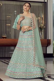 Turquoise gotta patti organza semi stitched lehenga