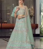 Turquoise gota patti, beads, thread embroidered organza Semi Stitched Lehenga choli