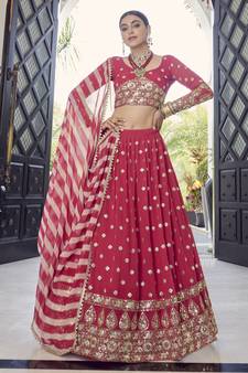 Red gotta patti georgette semi stitched lehenga