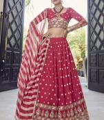 Red gotta patti with zari embroidered georgette Semi Stitched Lehenga choli with scarf