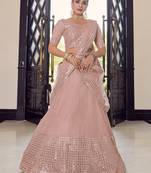 peach colored sequins, foil mirror, thread, embroidered georgette Semi Stitched Lehenga choli for wedding