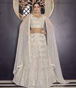 White thread embroidered with mirror work georgette Semi Stitched wedding Lehenga choli
