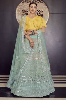 Turquoise gotta patti and thread embroidered organza party wear Lehenga choli
