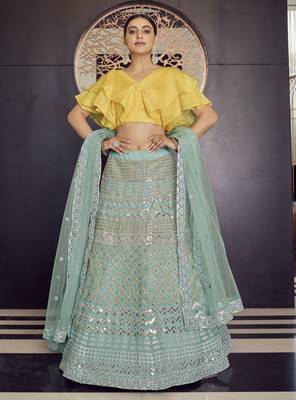 Turquoise gotta patti and thread embroidered organza party wear Lehenga choli 2