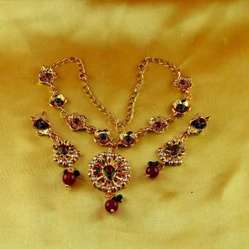 Moti Cz Pearl Stone Polki Kundun  Necklace With Earing 1