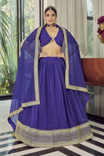 Purple sequins embroidered organza Semi Stitched bollywood Lehenga