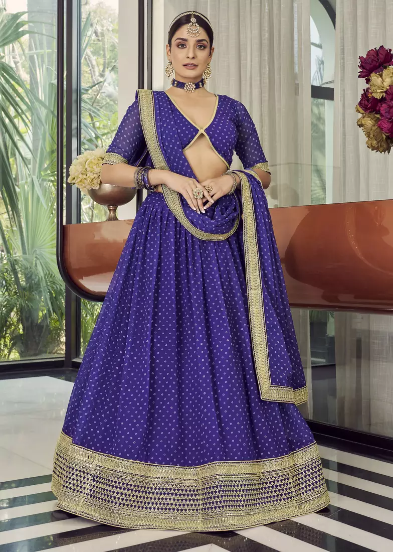 Purple sequins organza semi stitched lehenga