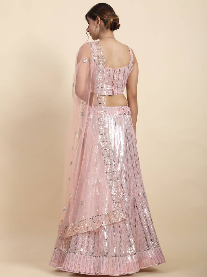 Baby Pink Georgette Sequin Work Lehenga