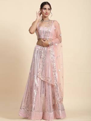 Baby Pink Georgette Sequin Work Lehenga 1