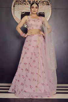 Gorgeous Baby-pink 3mm and 7mm sequins embroidered georgette fabric party wear lehenga choli