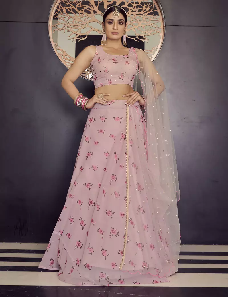 Gorgeous Baby-pink 3mm and 7mm sequins embroidered georgette fabric party wear lehenga choli
