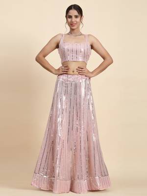 Baby Pink Georgette Sequin Work Lehenga 4