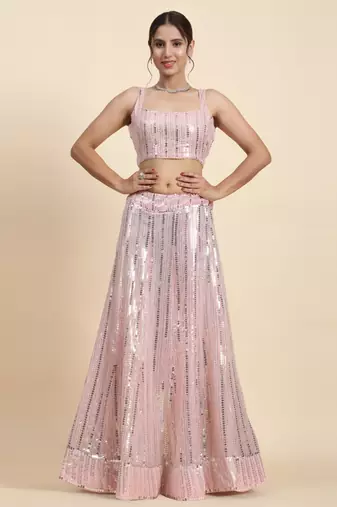 Baby Pink Georgette Sequin Work Lehenga
