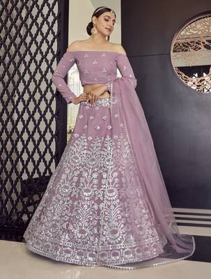 Mauve gota patti with thread embroidered georgette Bridal Lehenga 1