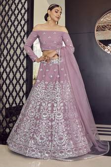 Mauve gotta patti georgette semi stitched lehenga