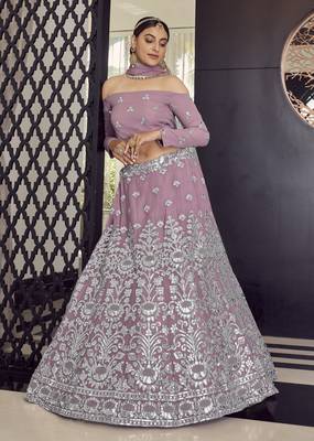 Mauve gota patti with thread embroidered georgette Bridal Lehenga 2