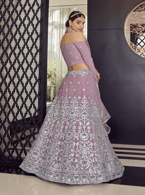 Mauve gota patti with thread embroidered georgette Bridal Lehenga 3