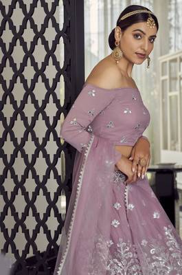 Mauve gota patti with thread embroidered georgette Bridal Lehenga 4