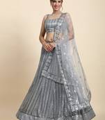 Grey 3Mm And 7Mm Sequins Embroidered Georgette Party Wear Lehenga Choli