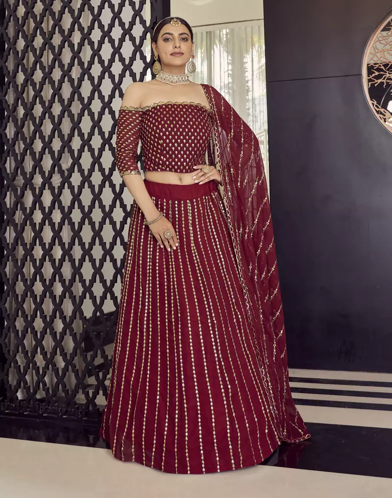 Glamorous Grey 3mm and 7mm sequins embroidered georgette fabric party wear lehenga choli