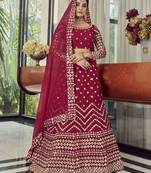 Red zari embroidered with mirror work georgette Bridal Lehenga choli